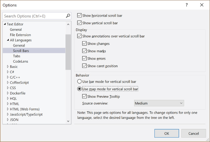 Illustration of opening the Options dialog box via Text Editor.