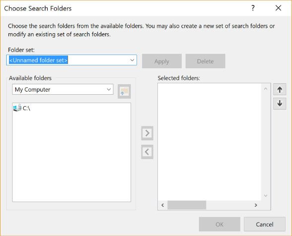 Snapshot of Choose Search Folders dialog.