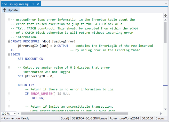 Screenshot of text editor in Visual Studio.