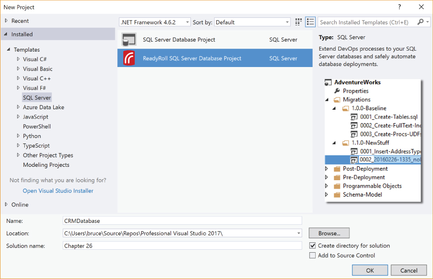 Screenshot of two project templates in new project dialog.