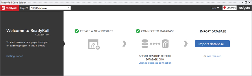 Screenshot of pane after the user has created a project and connected to a database.