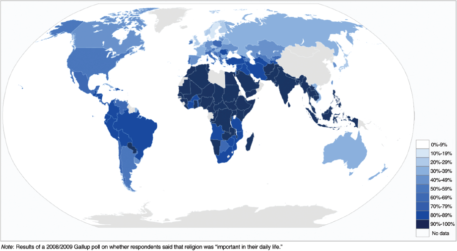 Figure depicting the religiosity map of the world.