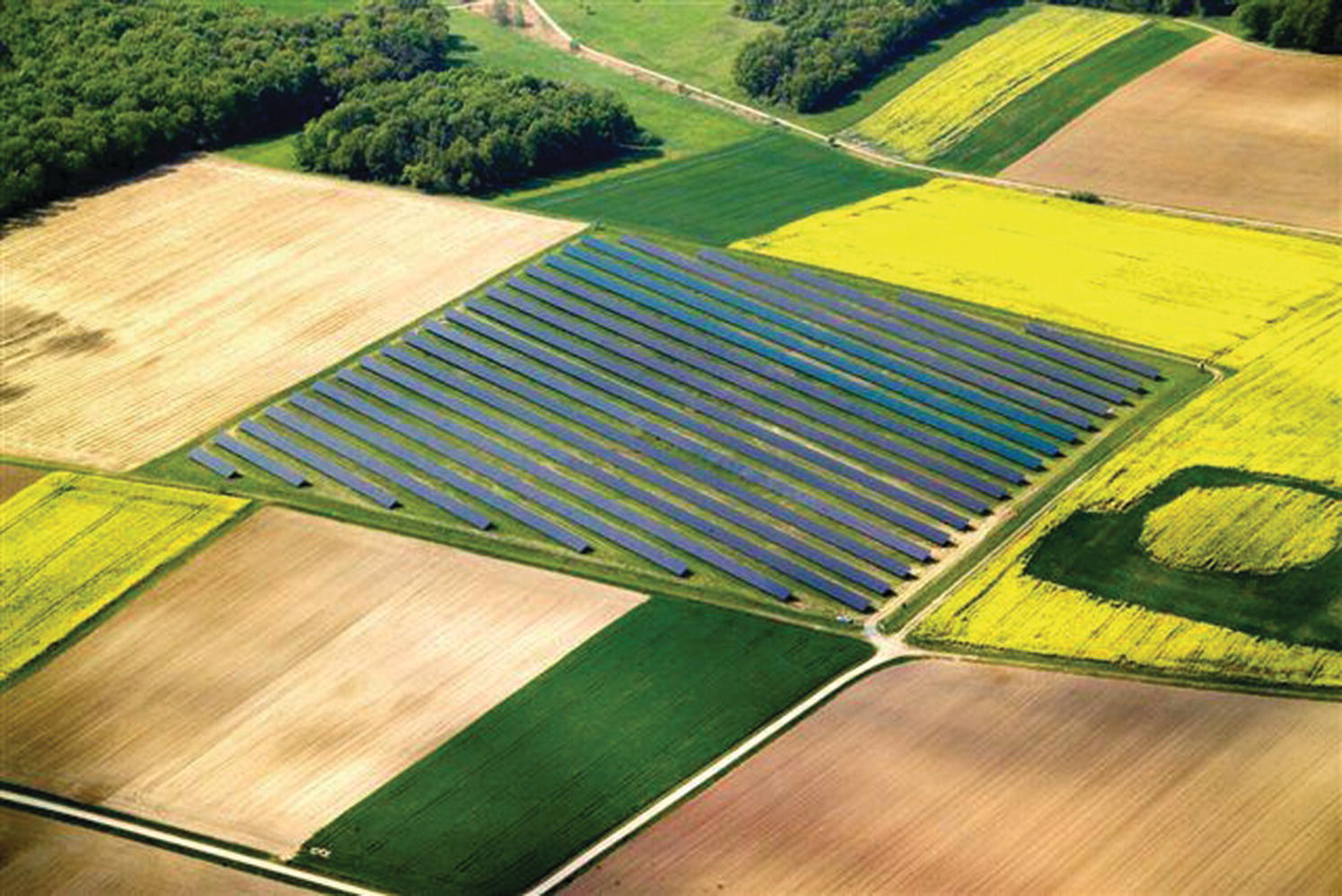 Aerial view of the 1.3 MW PV power plant at Dimbach, Germany.