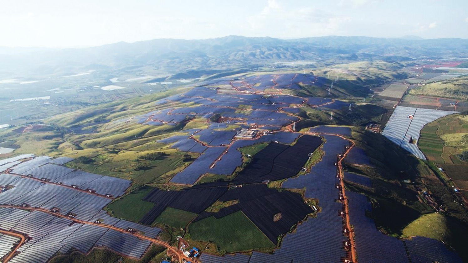 Aerial view of the 300 MWac PV power plant at Yunnan Jianshui, China