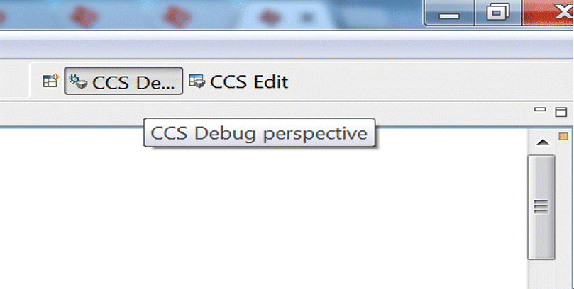 A snipped image displaying the perspective selector of the CCS Debug perspective and CCS Edit.