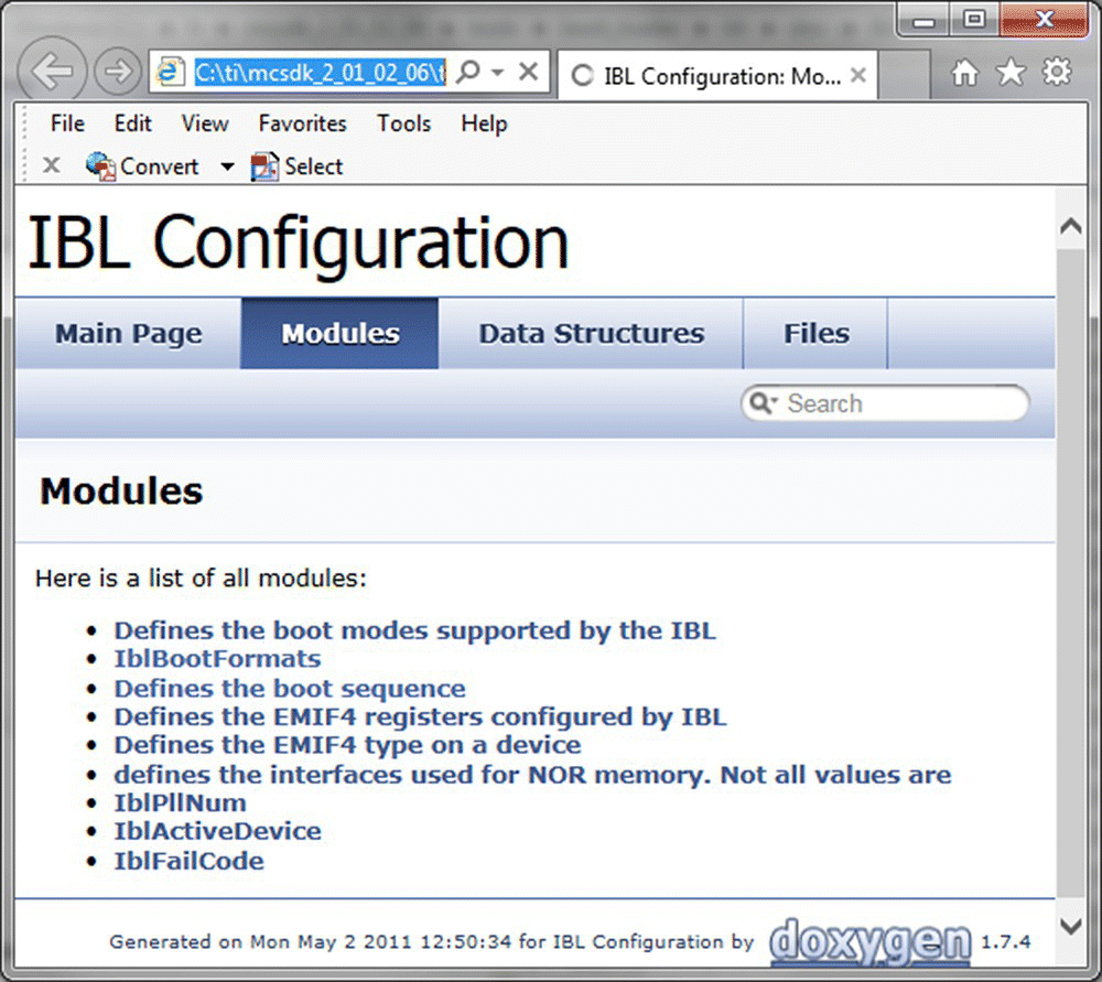IBL configuration window illustrating the highlighted modules tab displaying the modules screen.
