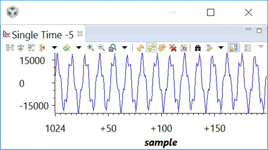 A window displaying the output, illustrated by a wave plot with label “Single Time -5” at the top left.