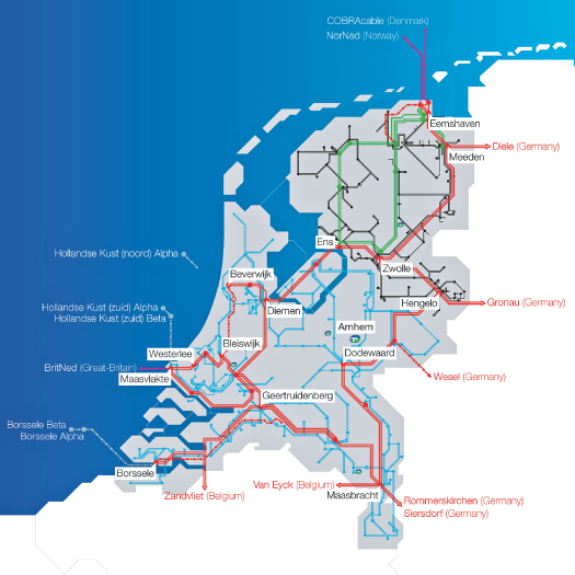 Illustration of Dutch EHV transmission network.