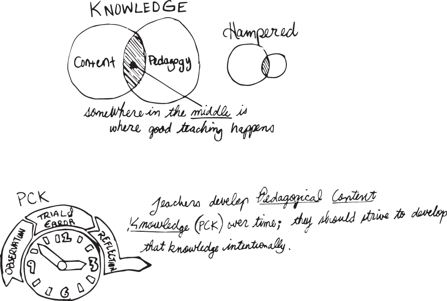 Cartoon illustration of Interplay between Content Knowledge and Pedagogical Knowledge.