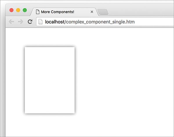 A screenshot of a web browser shows the result of the "complex_component_single.htm" page displaying the outline of the palette card that has a plain, white content.