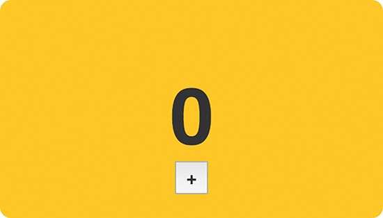 The number 0 is displayed on the screen with a plus button present below the number.