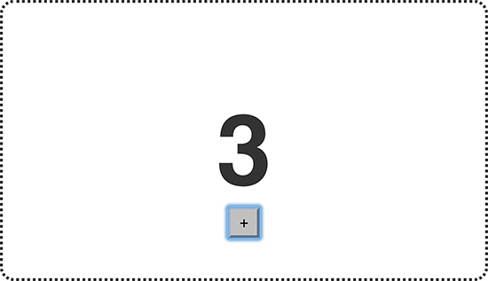 A counter displays the number 3 on the screen. A plus button below the number is highlighted.