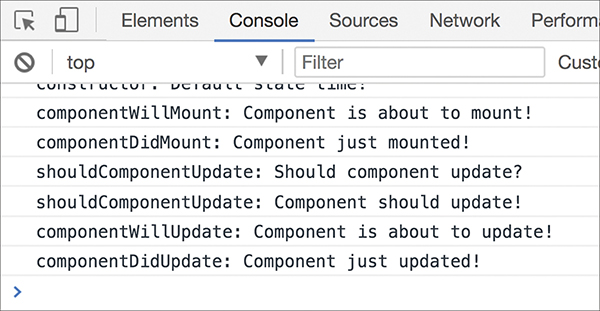 Four other lifecycle methods are called in the console view.