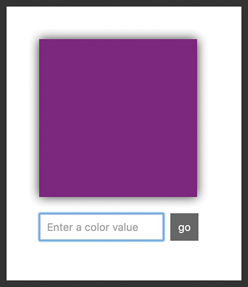 The square appears purple, and the text box is empty for the next color value to be entered.