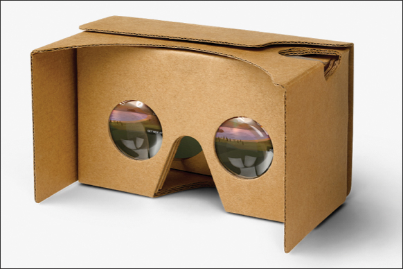A photograph of Google Cardboard is shown.