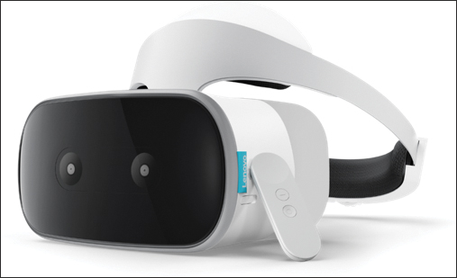 A photograph of the Lenovo Mirage Solo headset is shown.