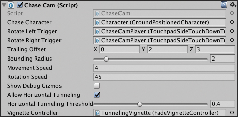 A snapshot shows the Chase Cam script.