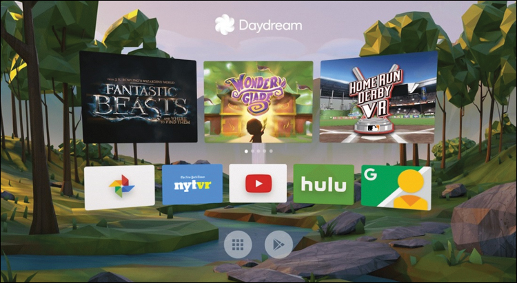 A screenshot of the Daydream Homeworld displays the game levels with some social media icons.