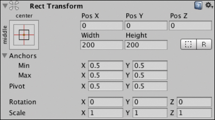 A screenshot shows the components of a Rect Transform window.