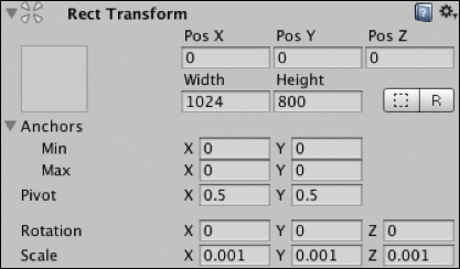 A snapshot of the Rect Transform component is shown.