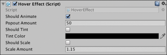 A snapshot of the Hover Effect (Script) is shown.