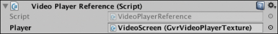 A snapshot of the Video Player Reference (Script) shows a field box, Player that reads VideoScreen (GvrVideoPlayerTexture).