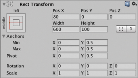 A screenshot of the Rect transform text field is displayed.