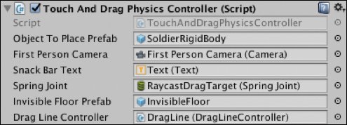 A screenshot shows the Touch and Drag Physics Controller (Script).