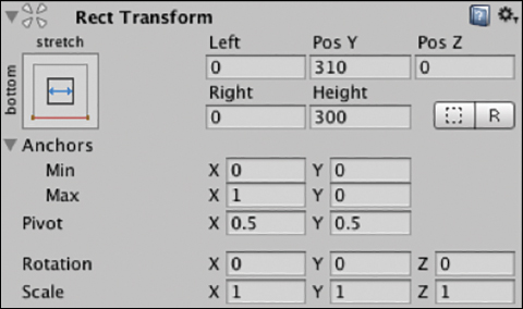 A screenshot displays components of Rect Transform.