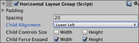 A screenshot of Horizontal Layout Group components.