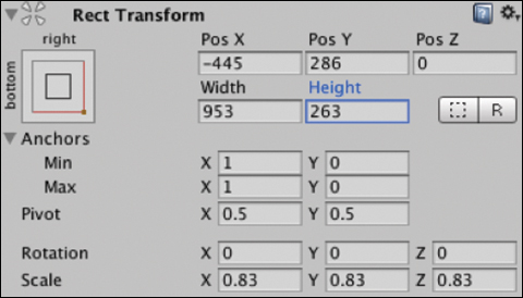 A screenshot shows the Rect Transform for the right-button.