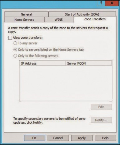A screenshot shows a Microsoft DNS server dialog box.