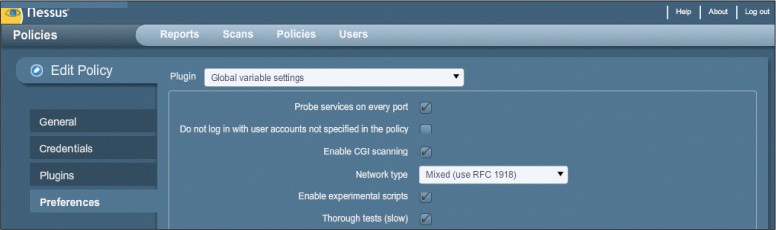 A screenshot shows Policies page of the Nessus window.