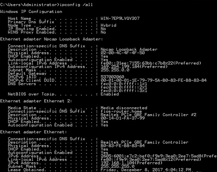 A command prompt window displays the details of a user system configuration.
