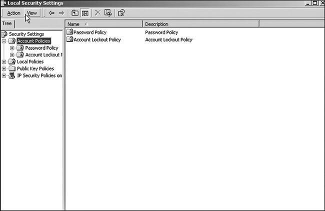 A screenshot of a local security settings window is shown.