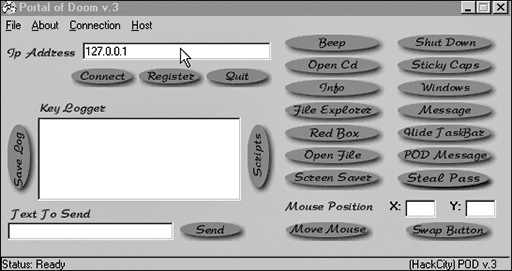 A screenshot of a Portal of Doom administrative screen is shown.