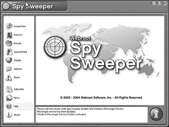 A screenshot of a Spy Sweeper opening screen is shown.