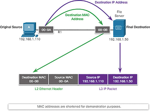 A figure shows the communication between the MAC address and IP address.