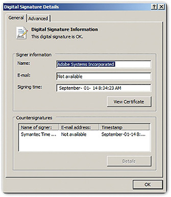 A screenshot represents digital signature details.
