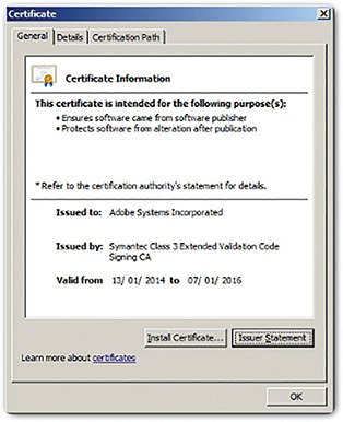 A screenshot represents digital certificate information.