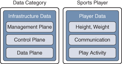 Sports player analogy is mapped to the data plane category.