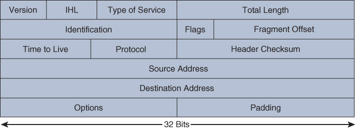 A figure depicts the IP packet format.