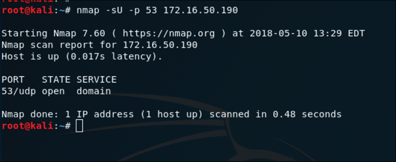 A screenshot displays the output of a Nmap UDP scan.