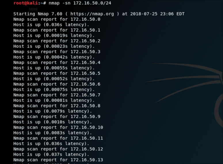 A screenshot displays the output of a Nmap ping scan.