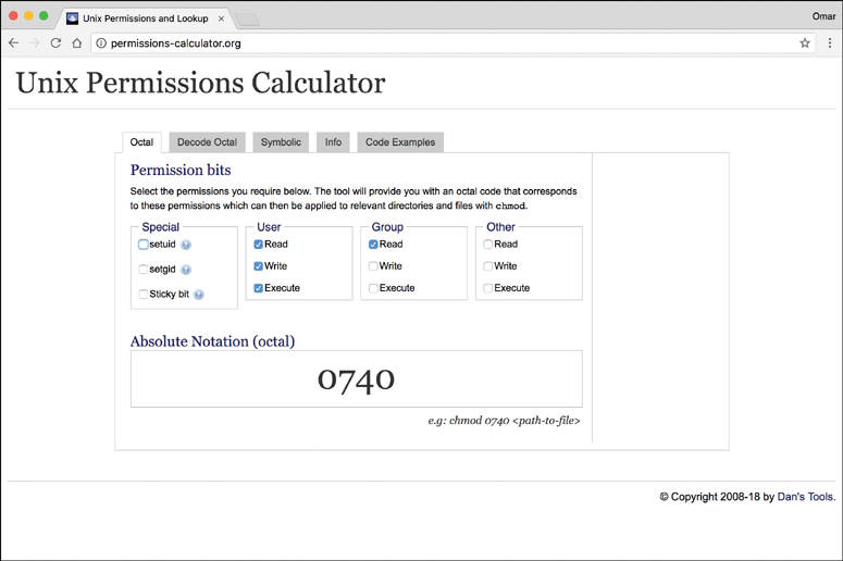 A screenshot of a Linux Permissions Calculator.