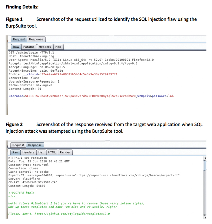 A screenshot of a Sample Report Finding and Recommendation for Remediation (Part 1).