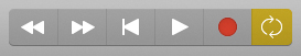The control bar of Logic Pro X shows the following transport controls, rewind, forward, stop, play, record, and cycle buttons. In which "cycle button" is selected.
