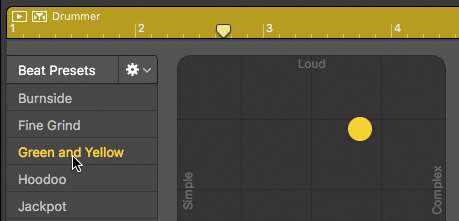 The snapshot shows the Green and Yellow option under the beat presets column is selected.