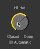 The snapshot shows the hit-hat knob, in which the pointer of the knob is placed near the end -open at the right side of the knob.