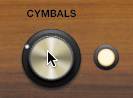 The cymbals knob in the smart controls pane is shown. The cymbal knob is dragged down a bit to the left side.